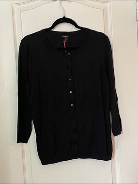 Talbots Black Button-Front Crewneck Cardigan